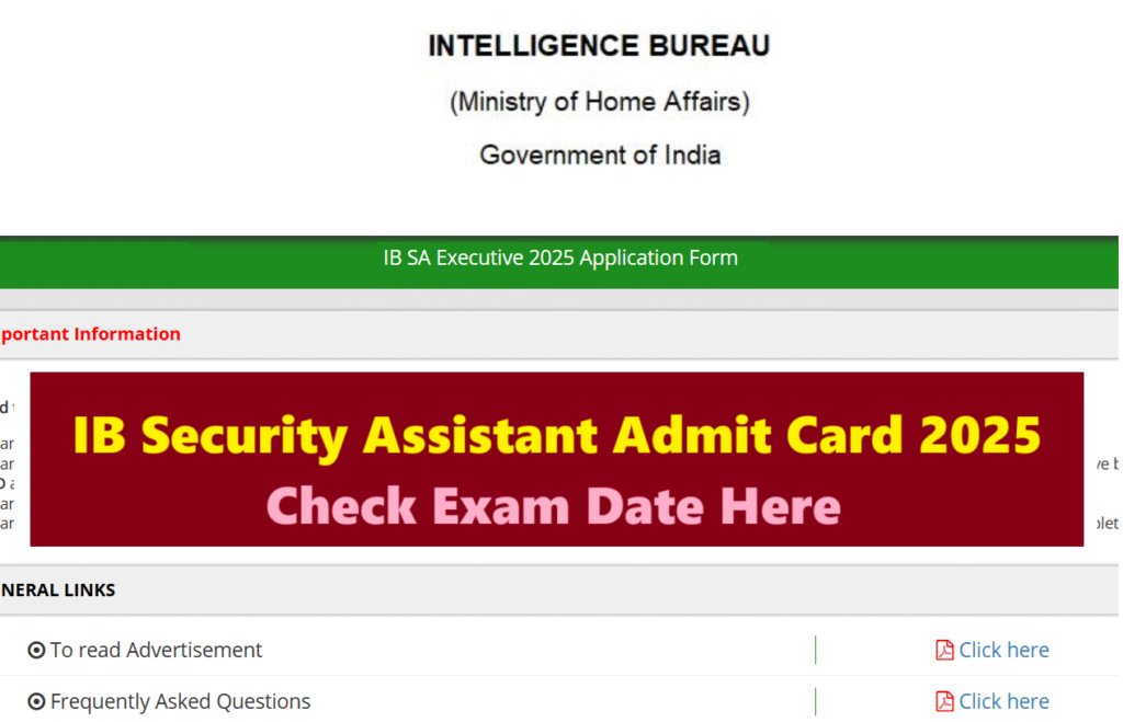 IB Security Assistant Admit Card 2025